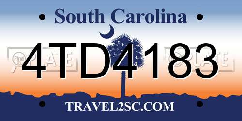 4TD4183 South Carolina License Plate
