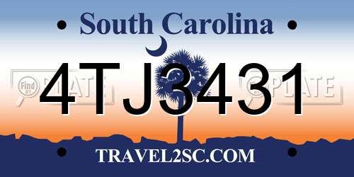 4TJ3431 South Carolina License Plate