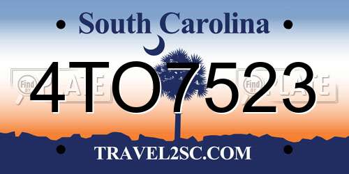 4TO7523 South Carolina License Plate