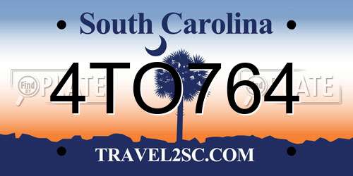 4TO764 South Carolina License Plate