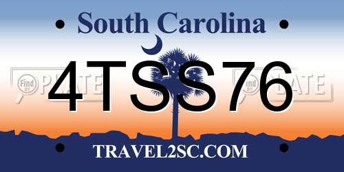 4TSS76 South Carolina License Plate