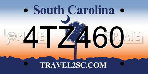 4TZ460 South Carolina License Plate