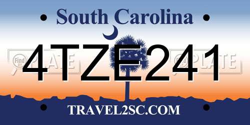 4TZE241 South Carolina License Plate