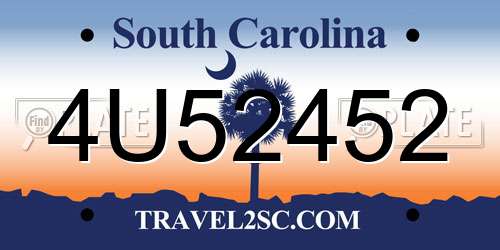 4U52452 South Carolina License Plate