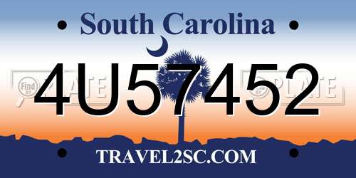 4U57452 South Carolina License Plate