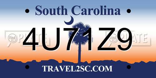 4U71Z9 South Carolina License Plate