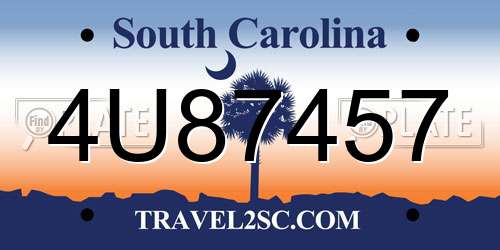 4U87457 South Carolina License Plate