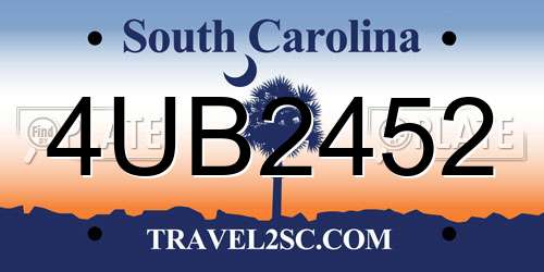 4UB2452 South Carolina License Plate