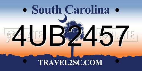 4UB2457 South Carolina License Plate