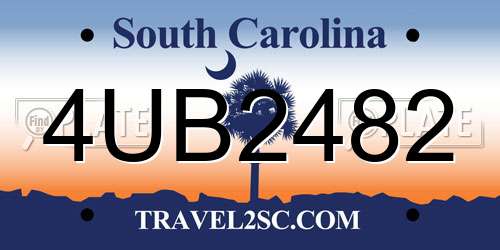 4UB2482 South Carolina License Plate
