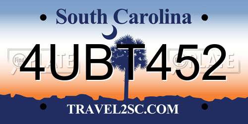 4UBT452 South Carolina License Plate