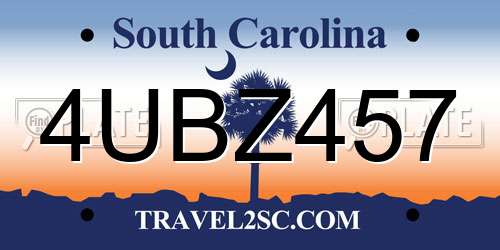 4UBZ457 South Carolina License Plate