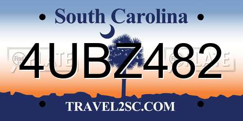 4UBZ482 South Carolina License Plate