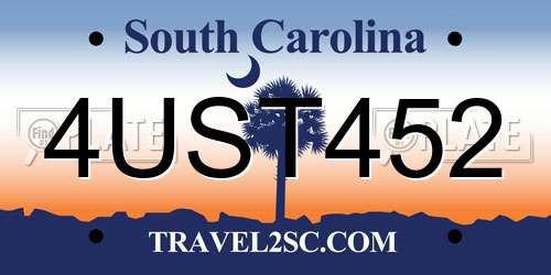 4UST452 South Carolina License Plate
