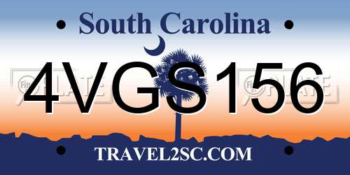 4VGS156 South Carolina License Plate