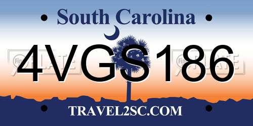 4VGS186 South Carolina License Plate