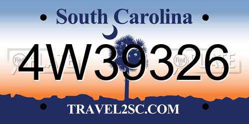 4W39326 South Carolina License Plate