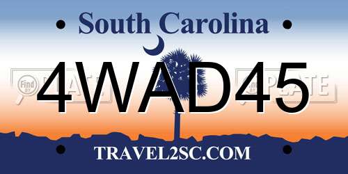 4WAD45 South Carolina License Plate