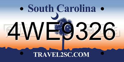 4WE9326 South Carolina License Plate