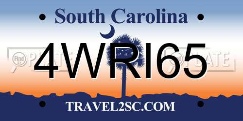 4WRI65 South Carolina License Plate