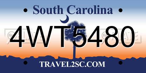4WT5480 South Carolina License Plate