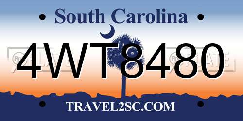 4WT8480 South Carolina License Plate
