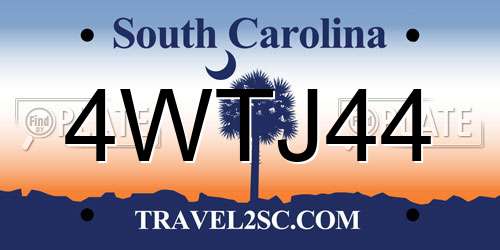 4WTJ44 South Carolina License Plate