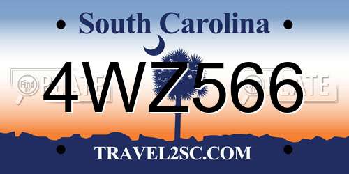 4WZ566 South Carolina License Plate