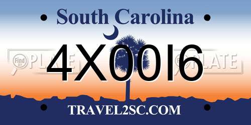 4X00I6 South Carolina License Plate