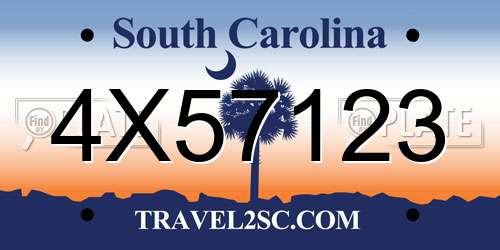 4X57123 South Carolina License Plate