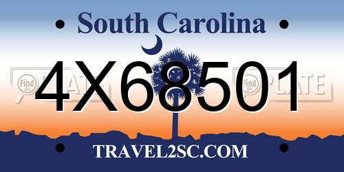 4X68501 South Carolina License Plate