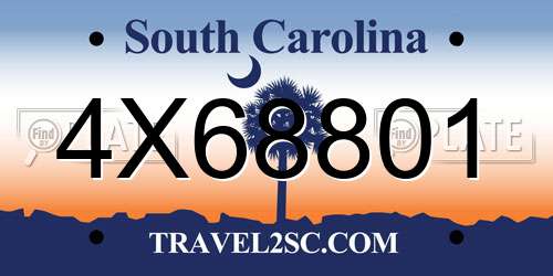 4X68801 South Carolina License Plate
