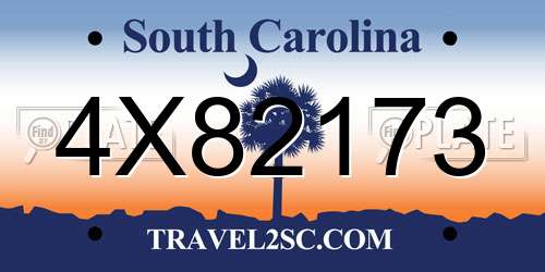 4X82173 South Carolina License Plate