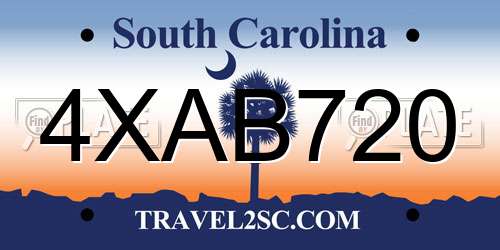 4XAB720 South Carolina License Plate