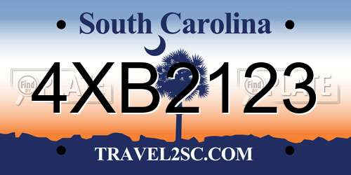 4XB2123 South Carolina License Plate