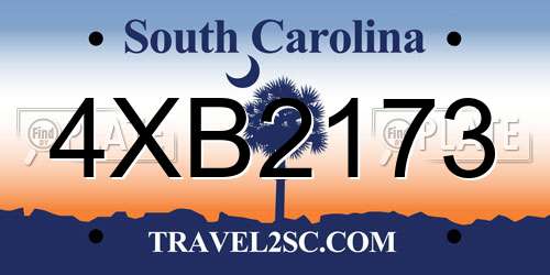4XB2173 South Carolina License Plate