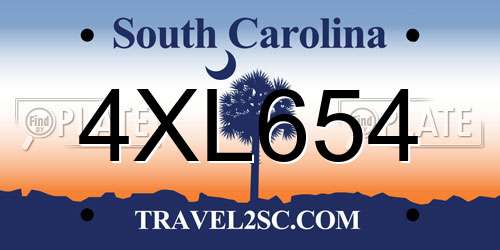 4XL654 South Carolina License Plate