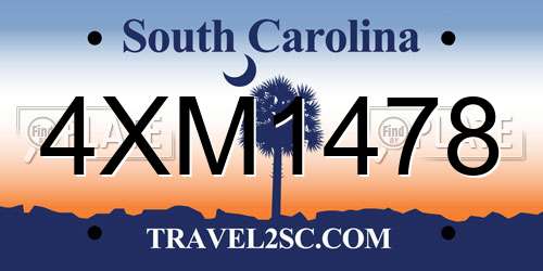 4XM1478 South Carolina License Plate