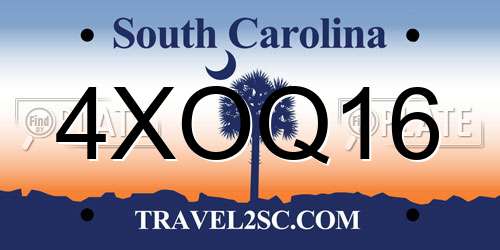 4XOQ16 South Carolina License Plate