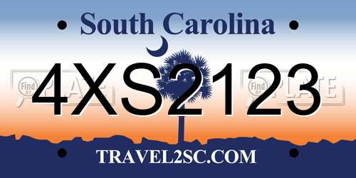 4XS2123 South Carolina License Plate