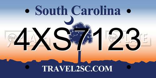 4XS7123 South Carolina License Plate