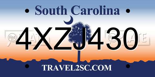 4XZJ430 South Carolina License Plate