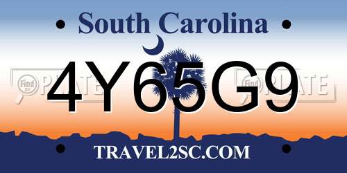 4Y65G9 South Carolina License Plate