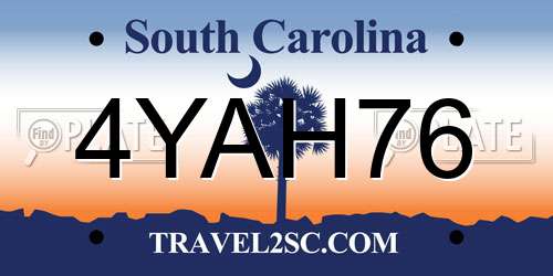 4YAH76 South Carolina License Plate