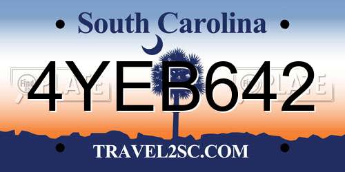 4YEB642 South Carolina License Plate
