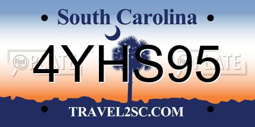 4YHS95 South Carolina License Plate