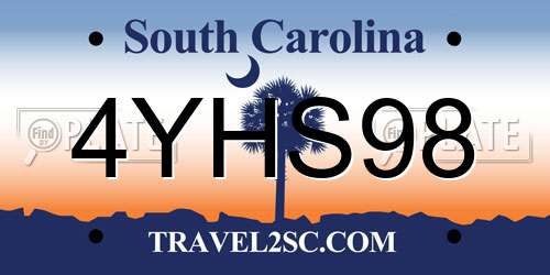 4YHS98 South Carolina License Plate