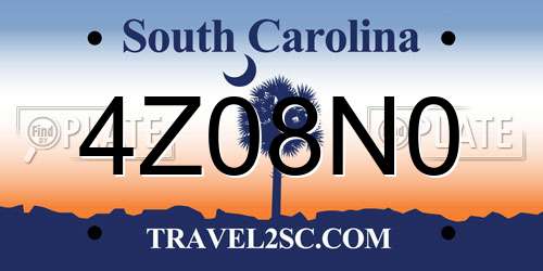 4Z08N0 South Carolina License Plate