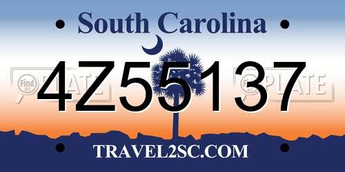 4Z55137 South Carolina License Plate
