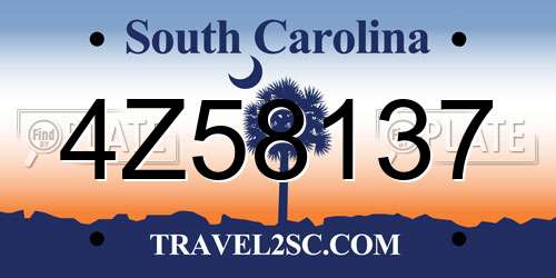4Z58137 South Carolina License Plate